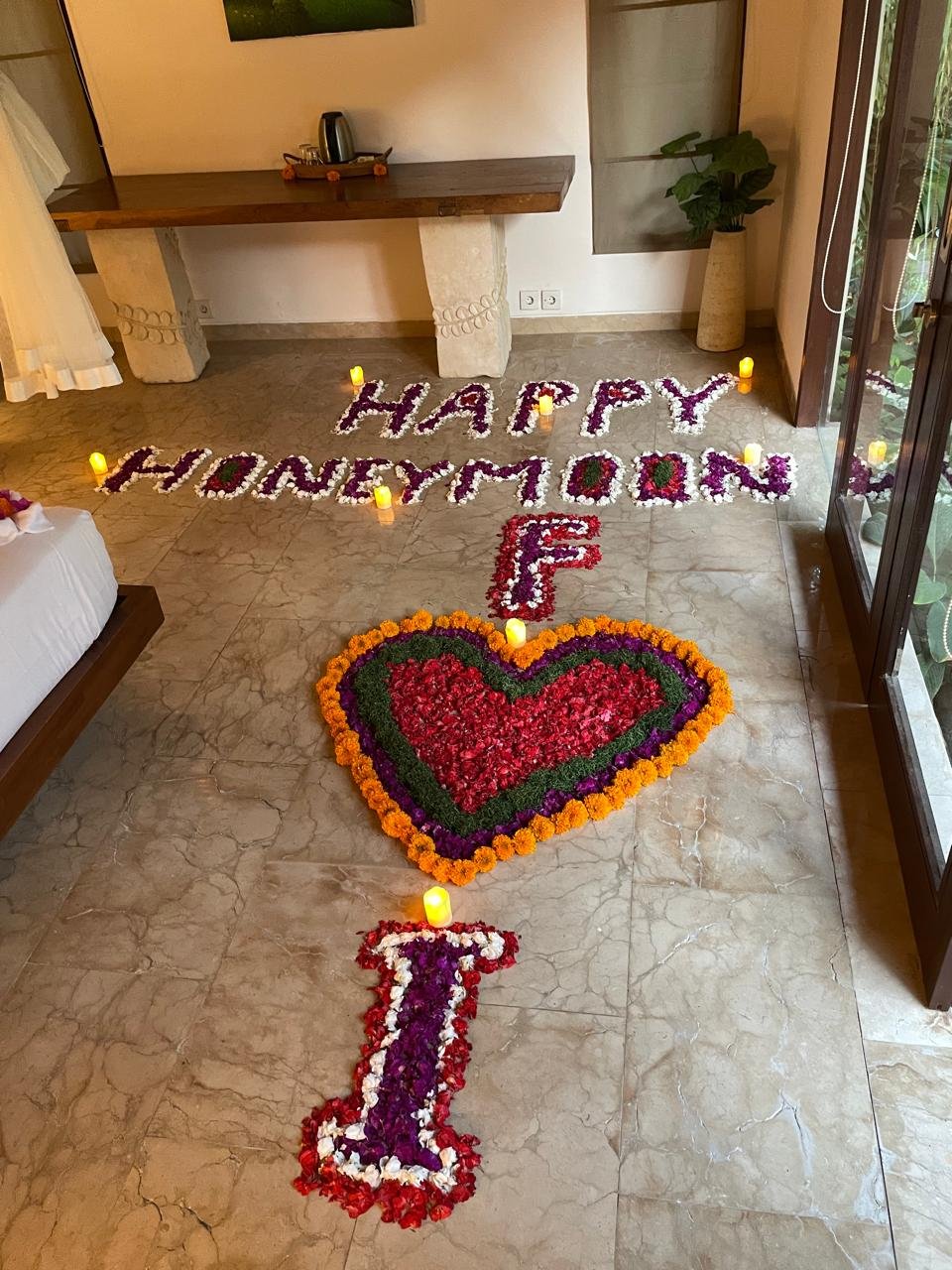 Romantic flower arrangement for honeymoon