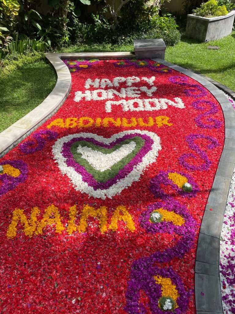 Colorful flower arrangement for honeymoon