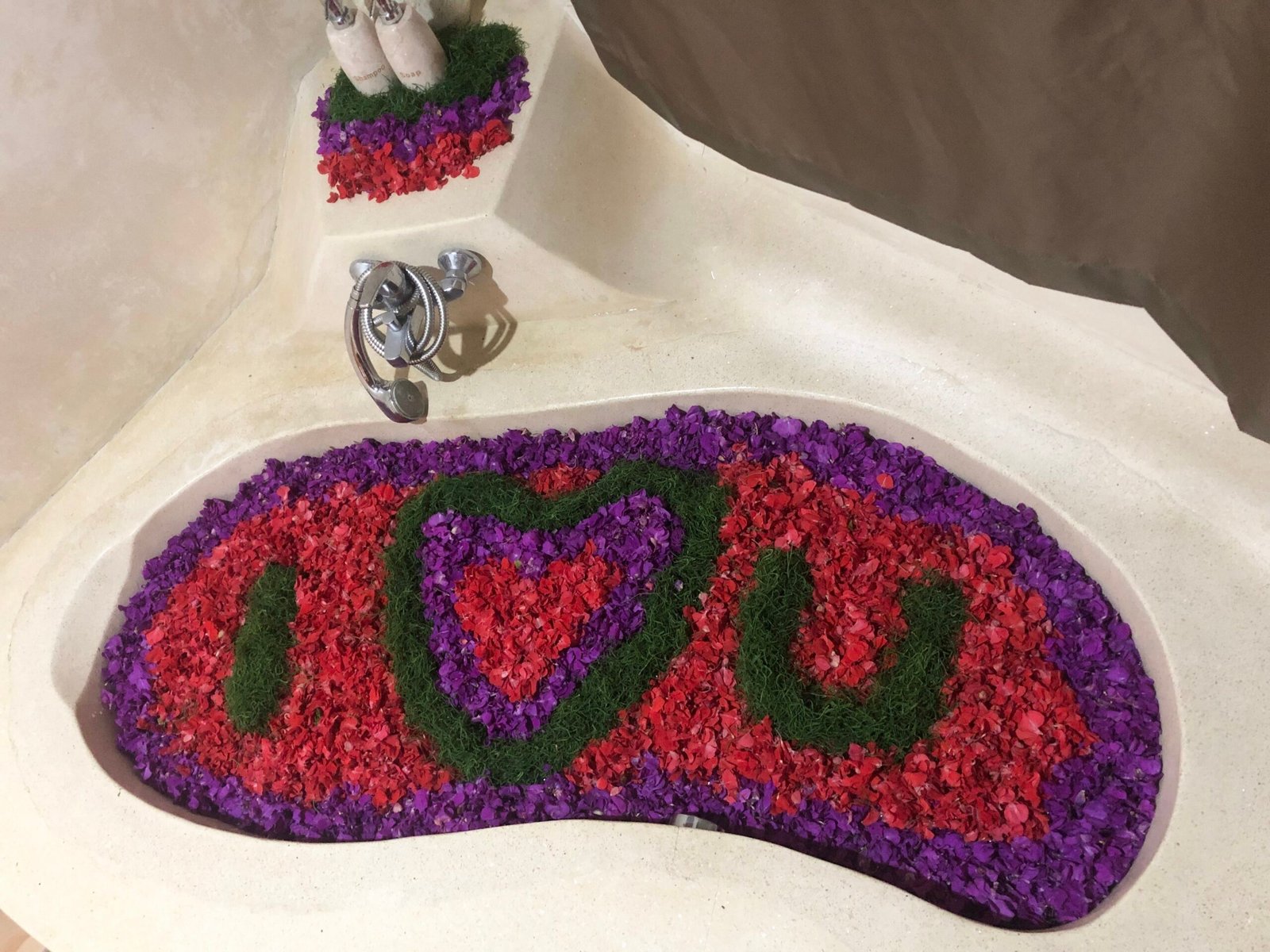 Flower petals arranged in heart shape