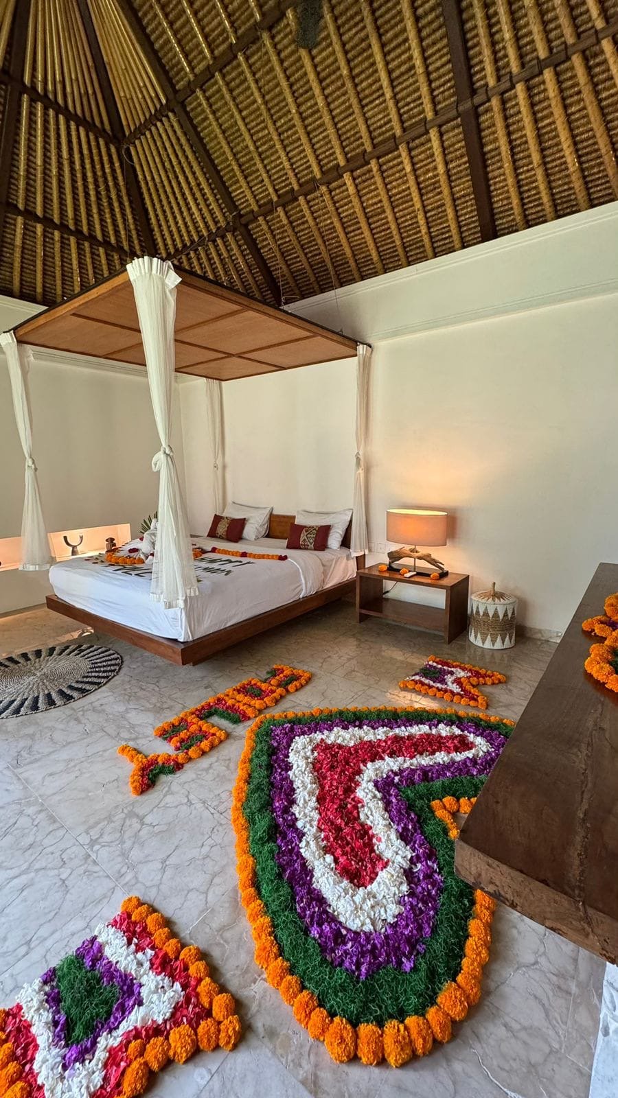 Elegant room with floral decorations.