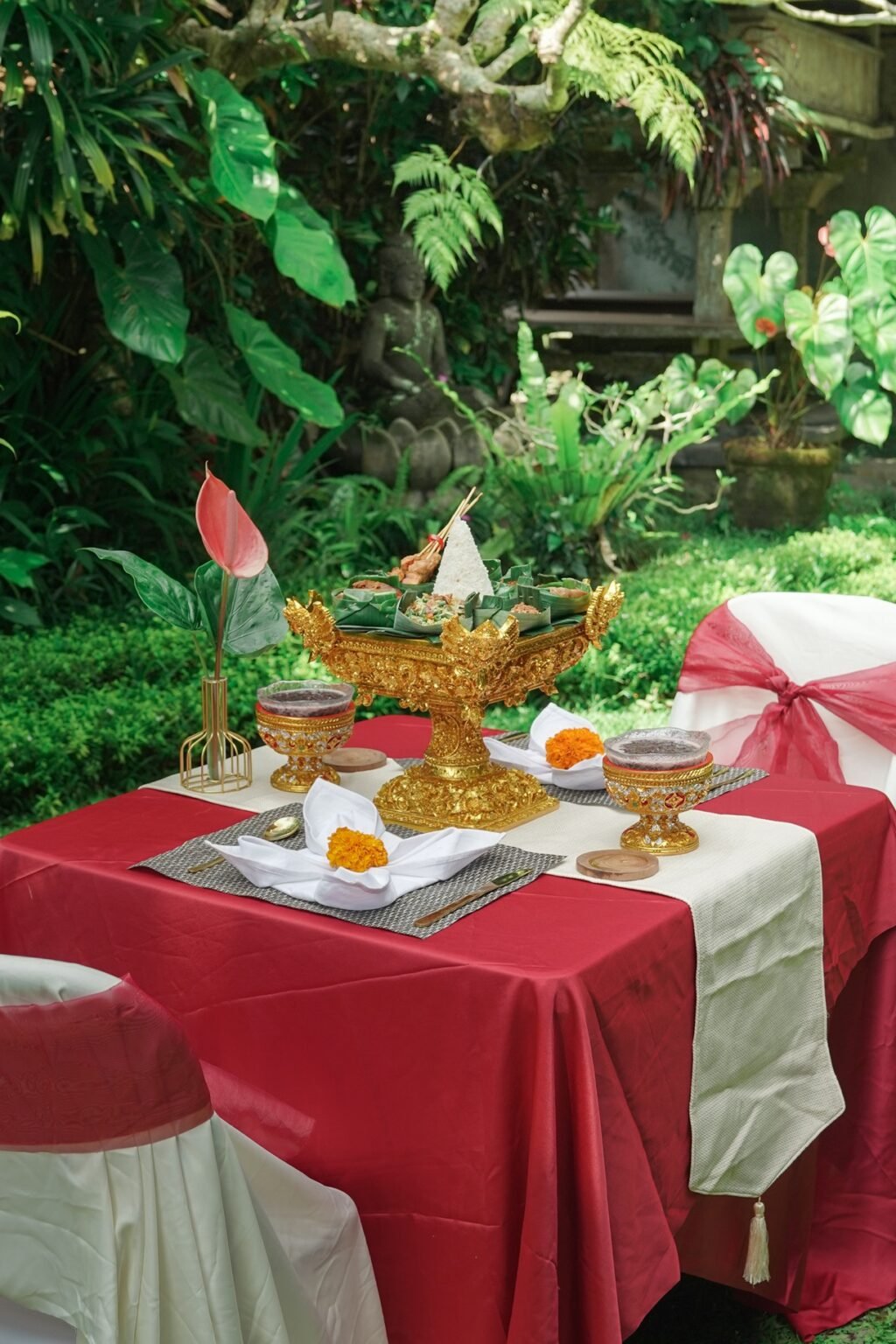 Decorative table set in garden for romantic dinner called serenade by the stars